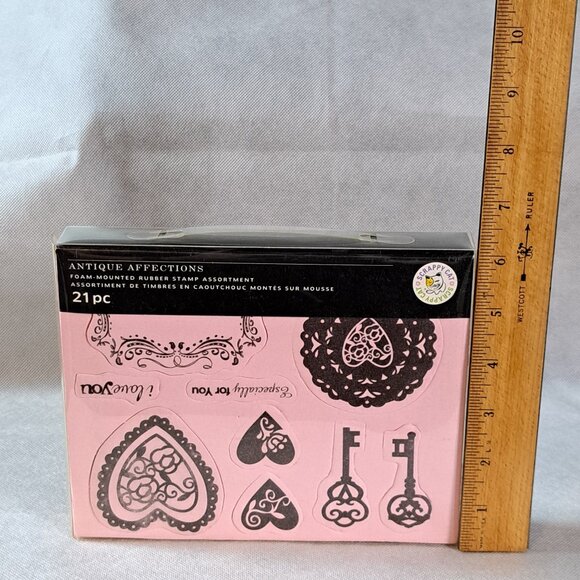 21-Pc ANTIQUE AFFECTIONS Foam-Mounted Rubber Stamp Set -Valentines, Papercrafts - Picture 3 of 13